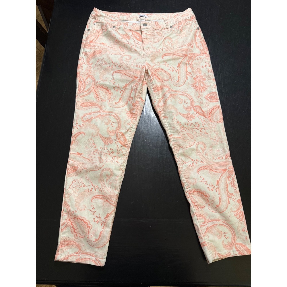 LASCANA Women Peach Cream Paisley Straight Leg Pants Size US 14 Boho Casual
